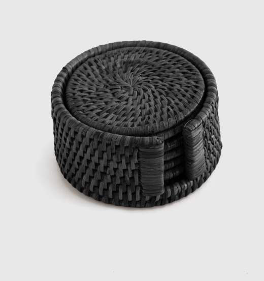 7 Piece Round Rattan Coaster Set