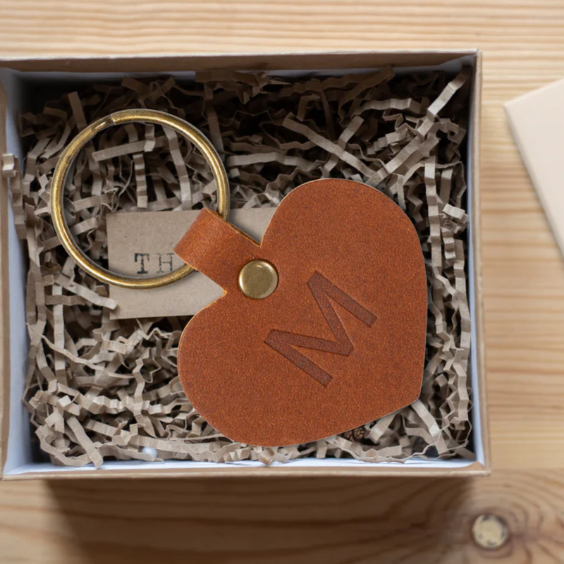 Monogrammed Leather Heart Keychain