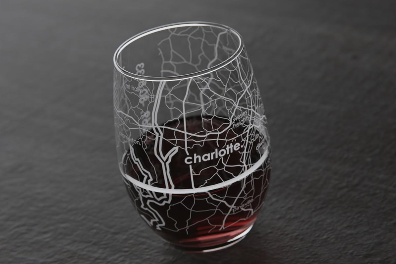 Home Town Map Stemless Wine Glass