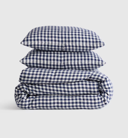 European Linen Gingham Duvet Cover Set, Queen