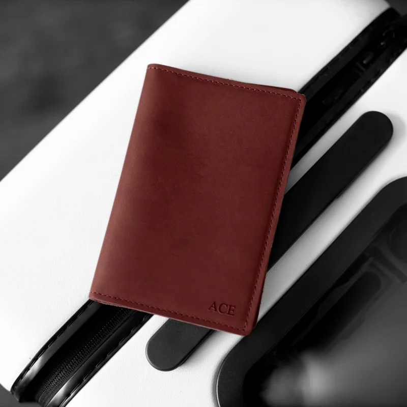 Monogrammed Leather Passport Cover