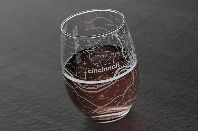 Home Town Map Stemless Wine Glass