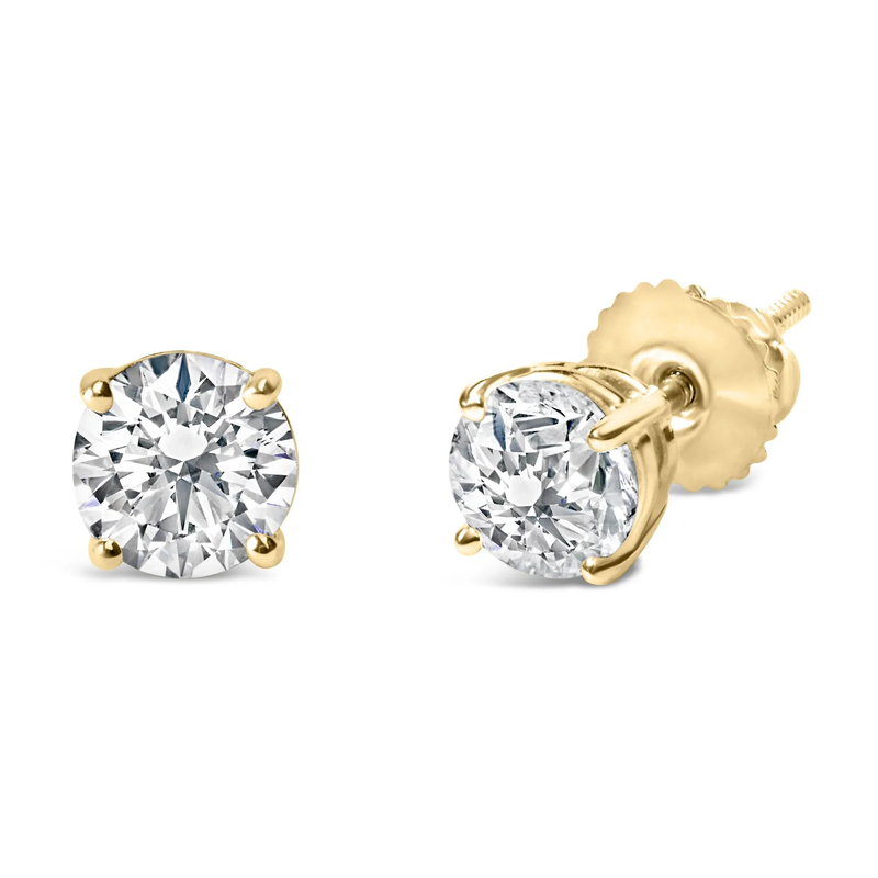 14K Gold Lab Grown Round Brilliant-Cut Diamond Classic 4-Prong Stud Earrings with Screw Backs