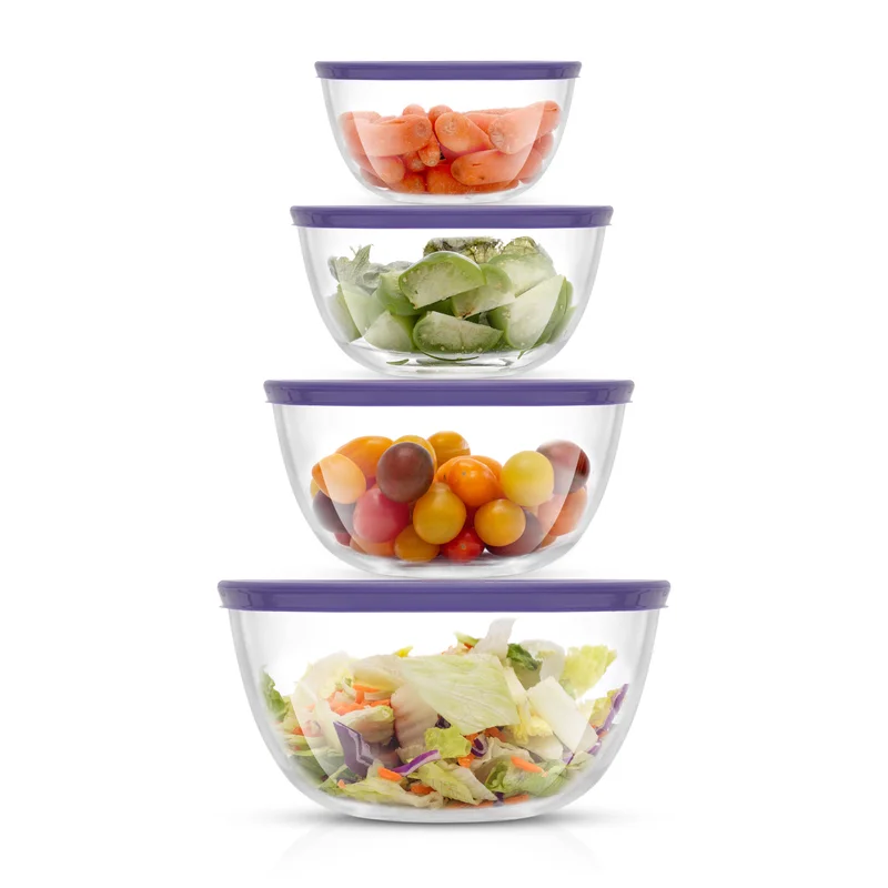 Large Glass Mixing Bowls with Lids, Set of 4