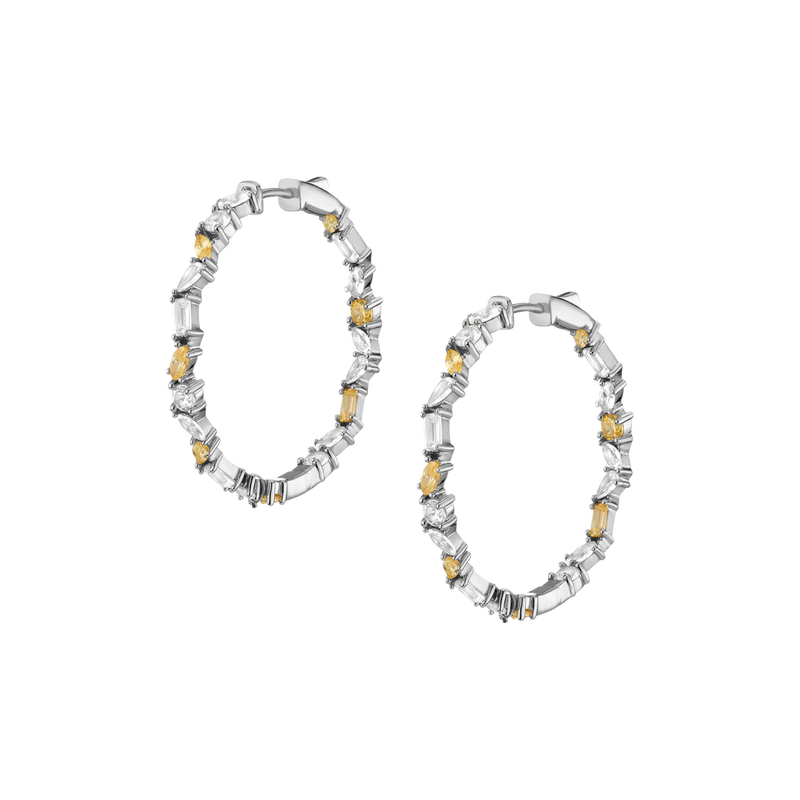 Lab Grown White Sapphire and Canary Mixed Shape Hoop Earrings