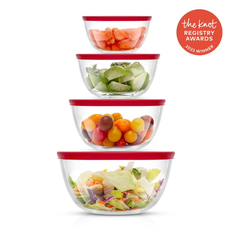 Large Glass Mixing Bowls with Lids, Set of 4