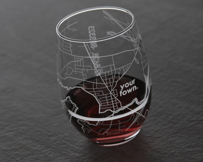 Home Town Map Stemless Wine Glass