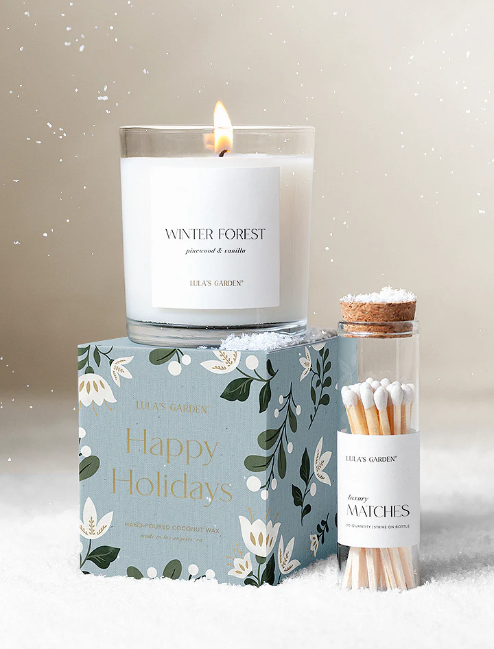 Holiday Scented Candle with Matches Gift Set