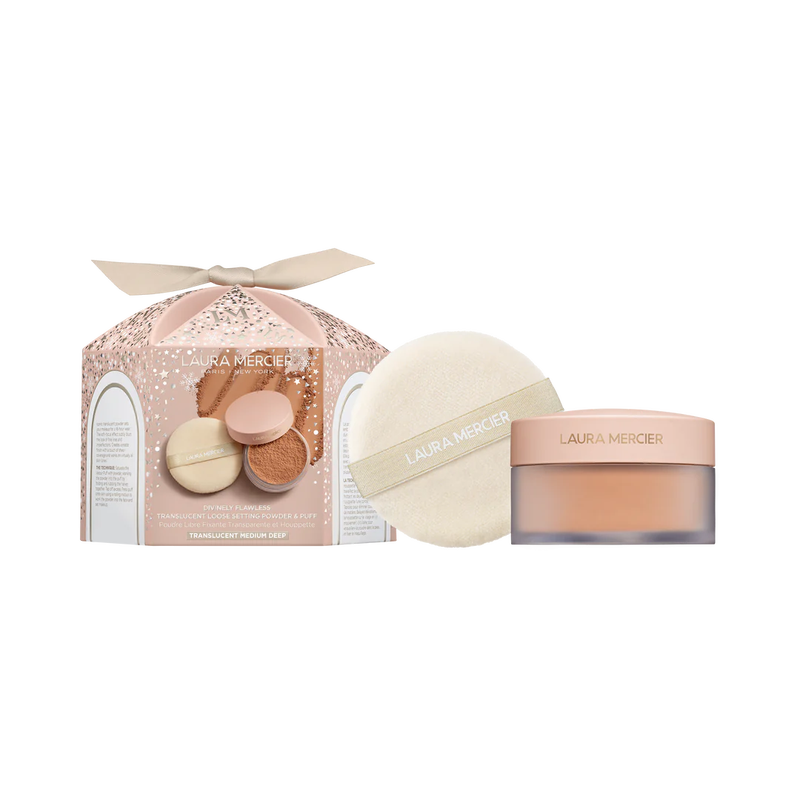 Divinely Flawless Translucent Loose Setting Powder Ultra-Blur & Puff | Translucent Medium Deep