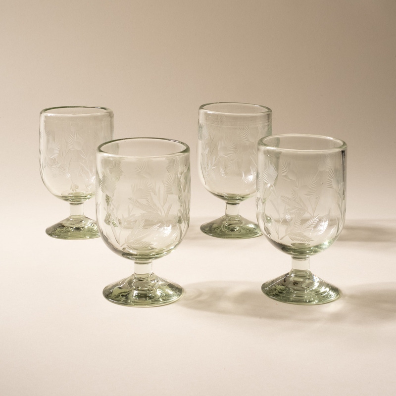 Etched Thistle Wine Glass Set of 4