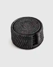 7 Piece Round Rattan Coaster Set