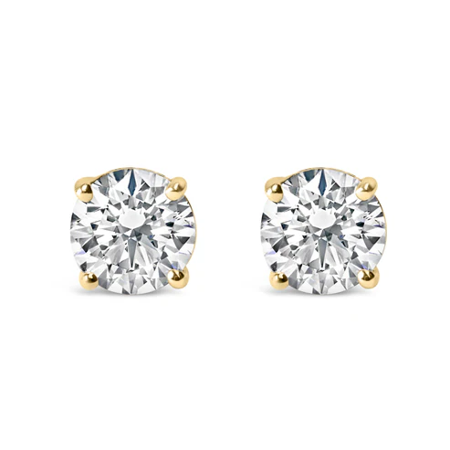 14K Gold Round Brilliant Cut Lab Grown Diamond 4-Prong Classic Solitaire Stud Earrings