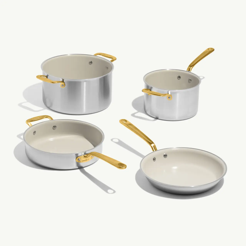 CeramiClad™ 7-Piece Non Stick Cookware Set with Antique Brass Handles
