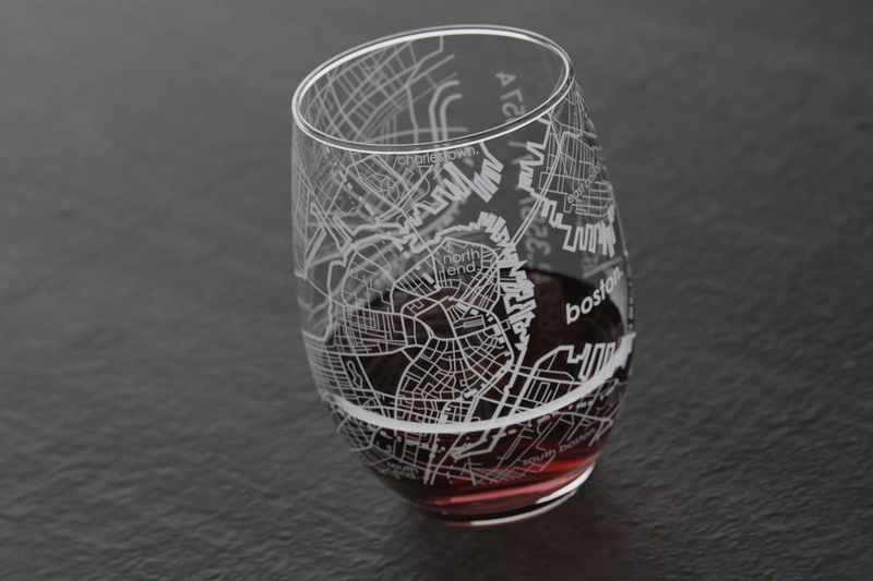 Home Town Map Stemless Wine Glass
