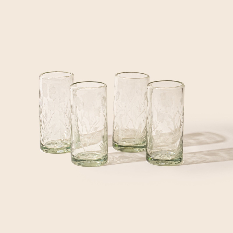Etched Thistle Highball Glass Set of 4