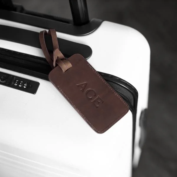 Monogrammed Sewn Leather Luggage Tag