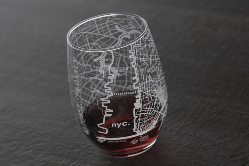 Home Town Map Stemless Wine Glass