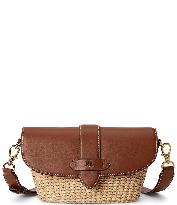 Straw-Leather Small Lynden Shoulder Bag