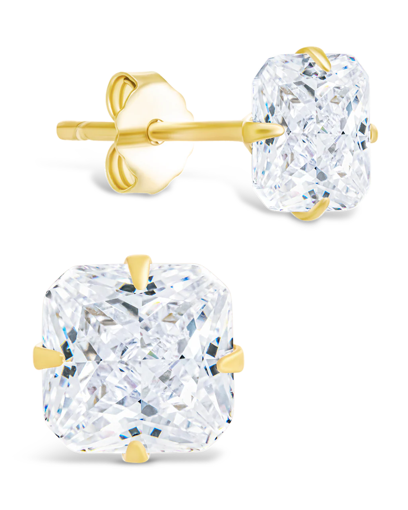 Sterling Silver Radiant Cut Prong Set Stud Earrings