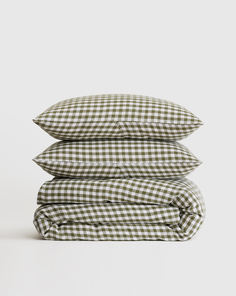 European Linen Gingham Duvet Cover Set, Queen
