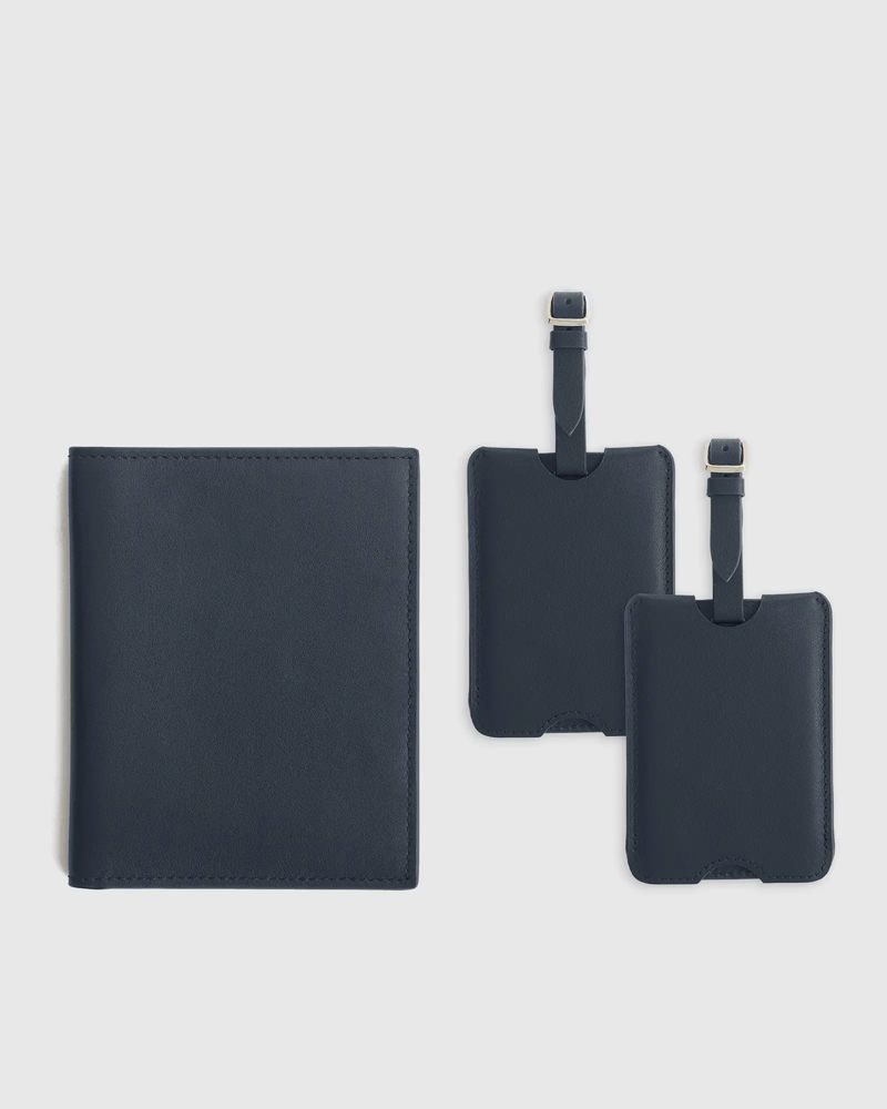 Nappa Leather RFID Blocking Passport & Luggage Tag Set
