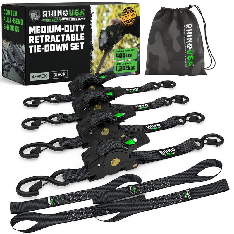 1" x 10' Retractable Ratchet Straps