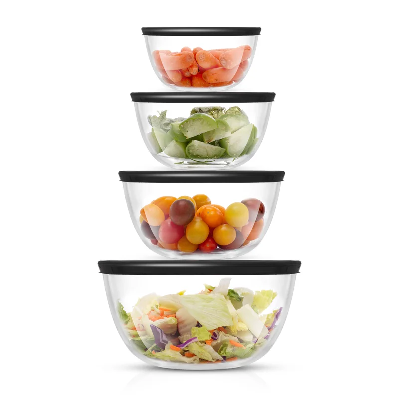 Large Glass Mixing Bowls with Lids, Set of 4