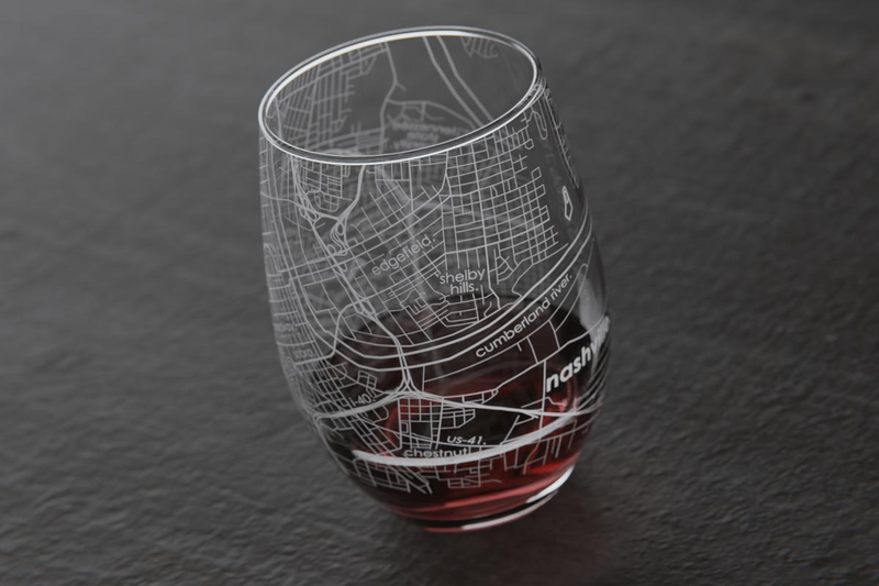 Home Town Map Stemless Wine Glass