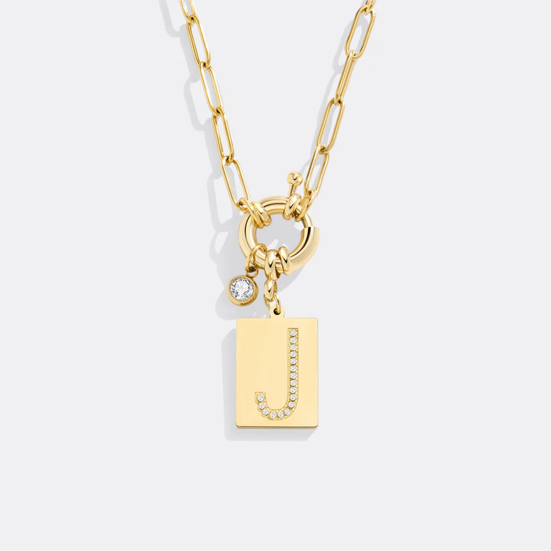 Pave Initial Pendant Necklace with Paperclip Chain