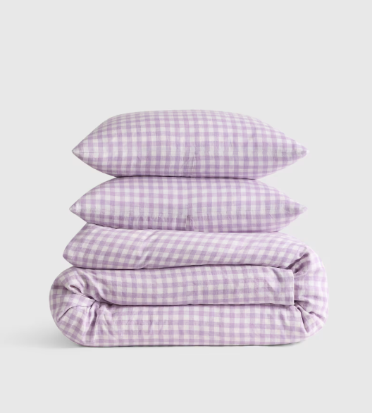European Linen Gingham Duvet Cover Set, King/Cal King