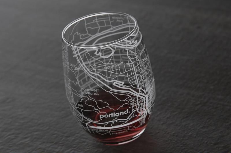 Home Town Map Stemless Wine Glass, Set of 2