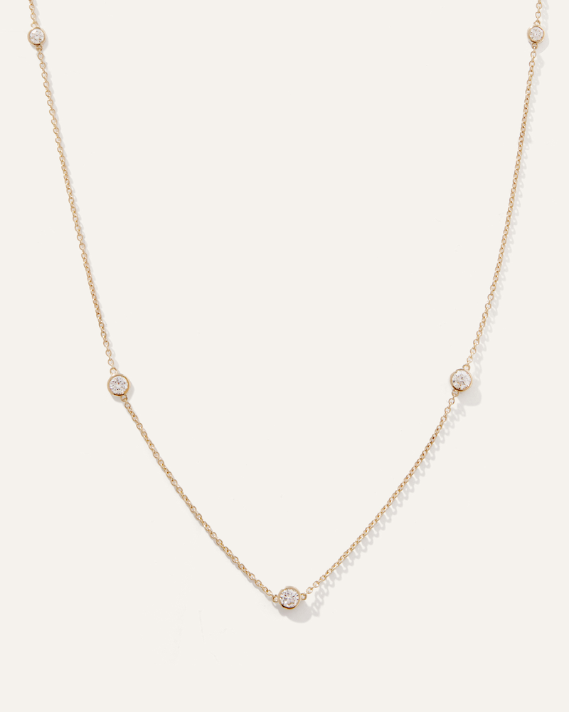 14K Gold Diamond Bezel Station Necklace
