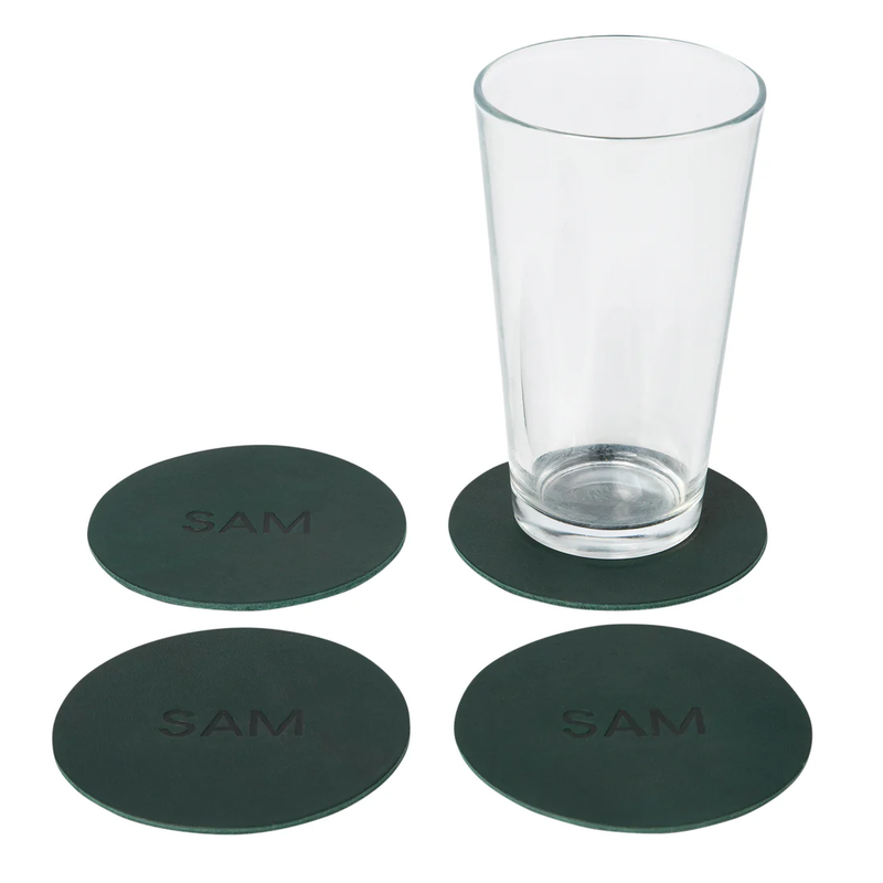 Monogrammed Leather Circle Coasters, Set of 4