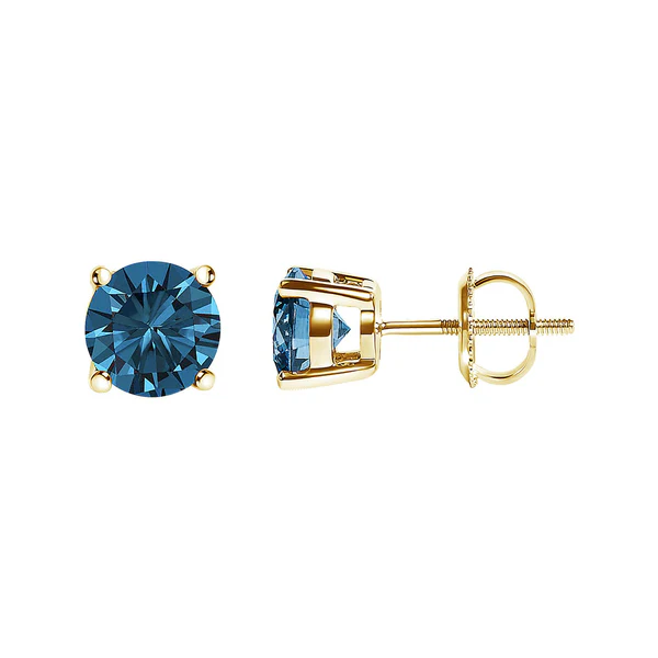 14K Gold Blue Lab Grown Diamond Stud Earrings with Screw Backs