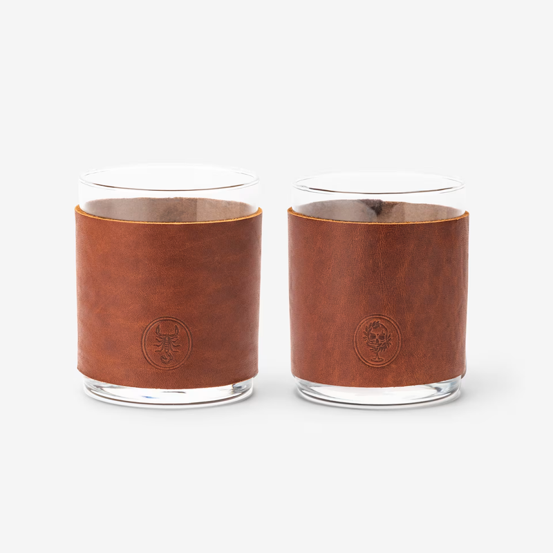 Codex Leather-Wrapped Rocks Glasses, Set of 2