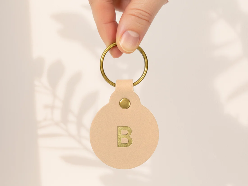 Monogrammed Leather Circle Keychain