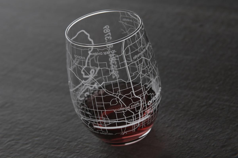 Home Town Map Stemless Wine Glass