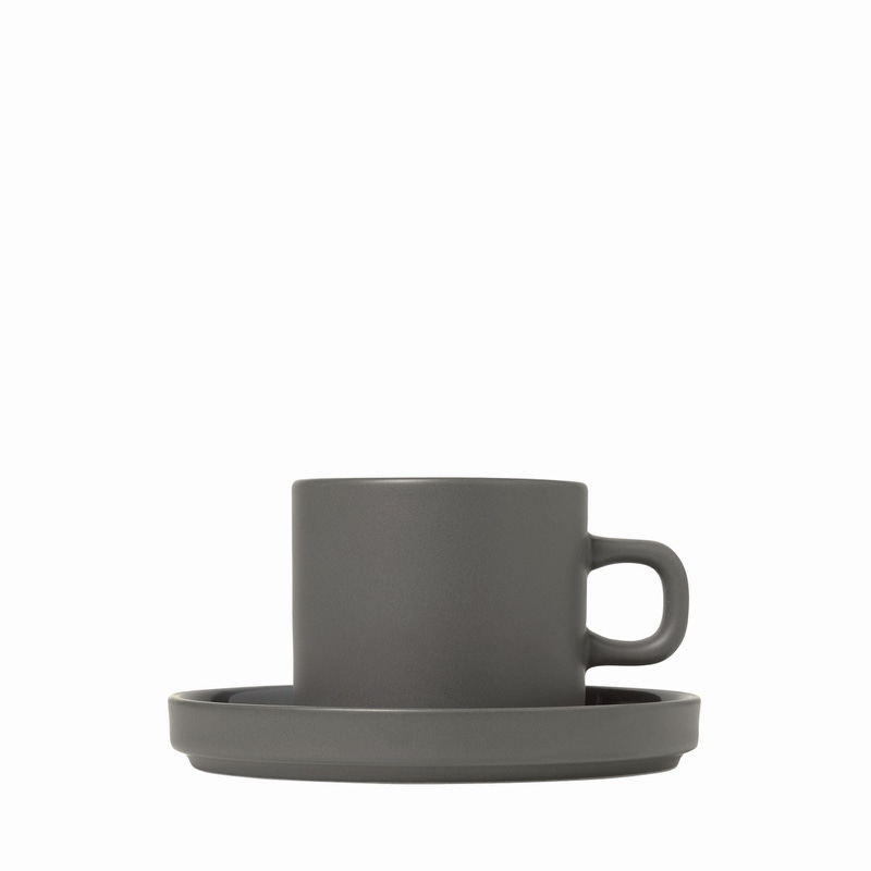 PILAR Stoneware Coffee Cups with Saucers, Set of 2